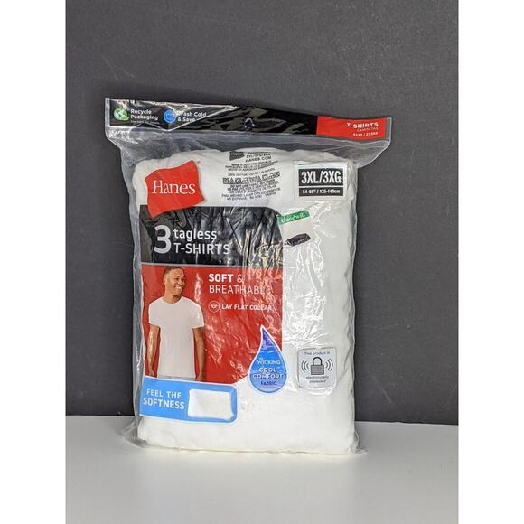 Hanes 3 Pack White Tagless TShirt Mens Size 3XL New - Picture 5 of 5